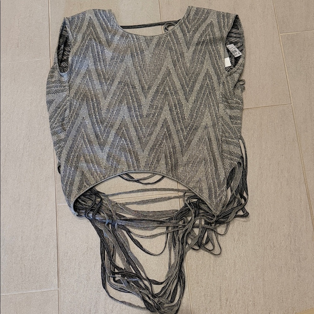 Fringed Chevron Knit Top in Gray